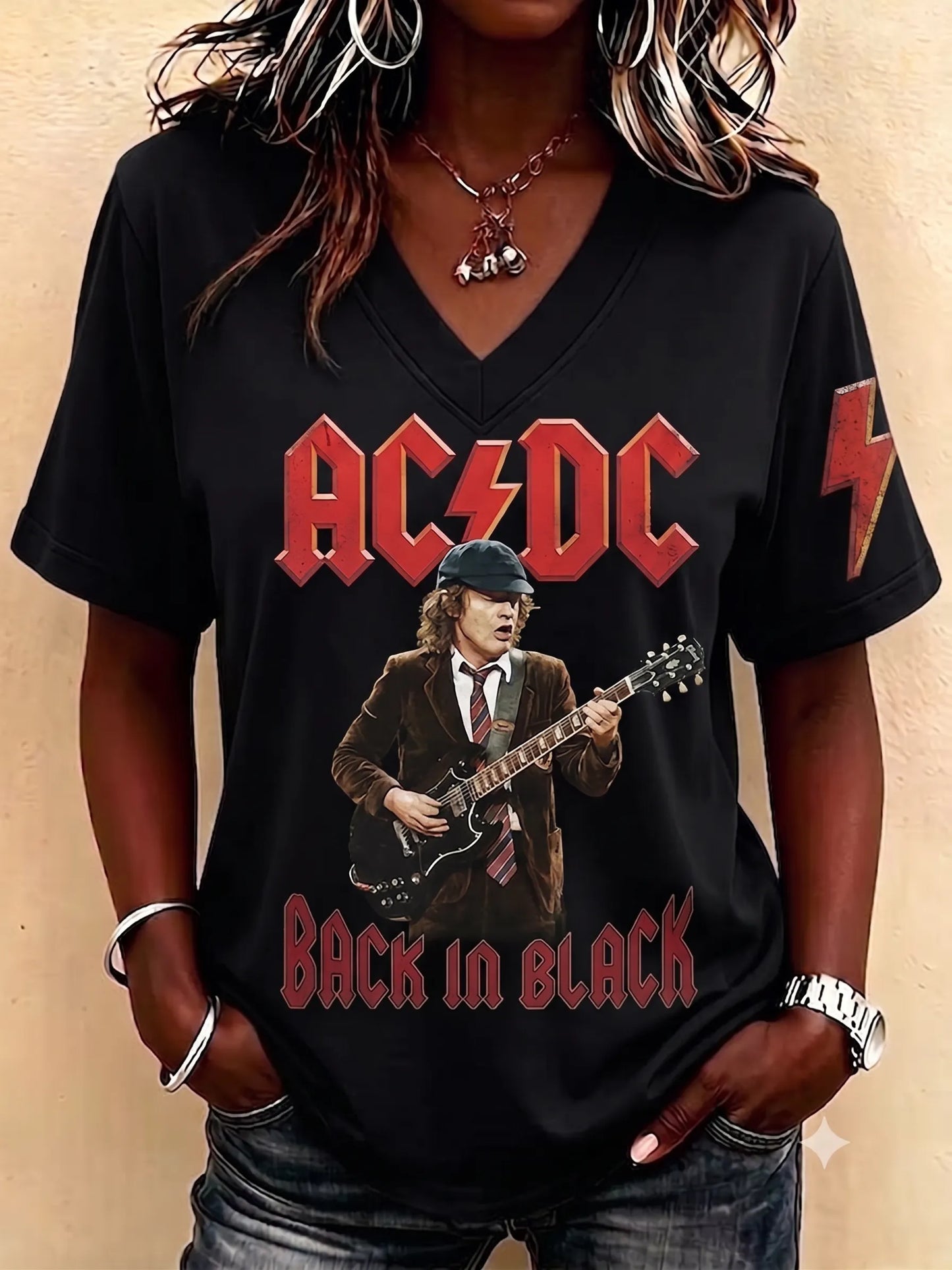 Women's Retro AC/DC Band Rock Fan Short-Sleeve T-Shirt