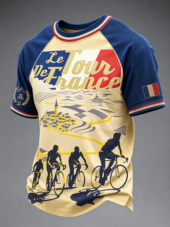 Men's French Bicycle Printed Casual T-shirt