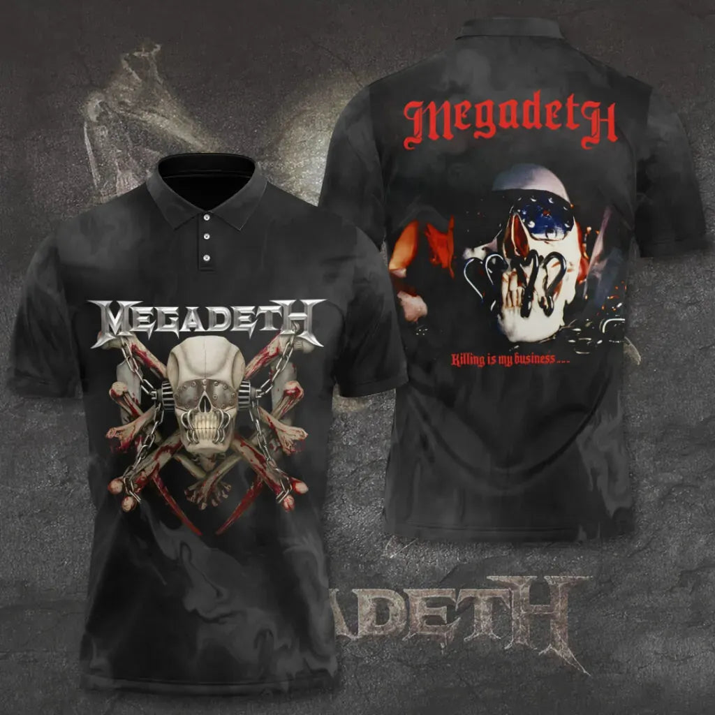 Men's American Thrash Metal Band Print Polo Shirt
