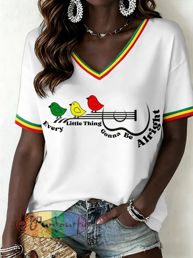 Women's Reggae Music V-Neck T-Shirt