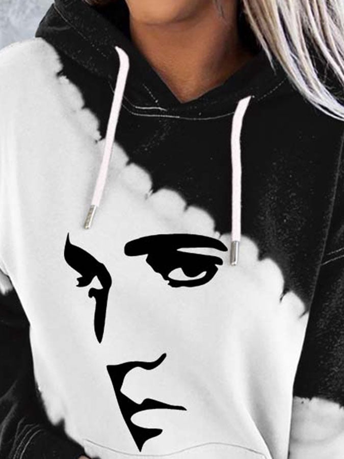 Vintage King Of Rock Roll Print With Pocket Hoodie