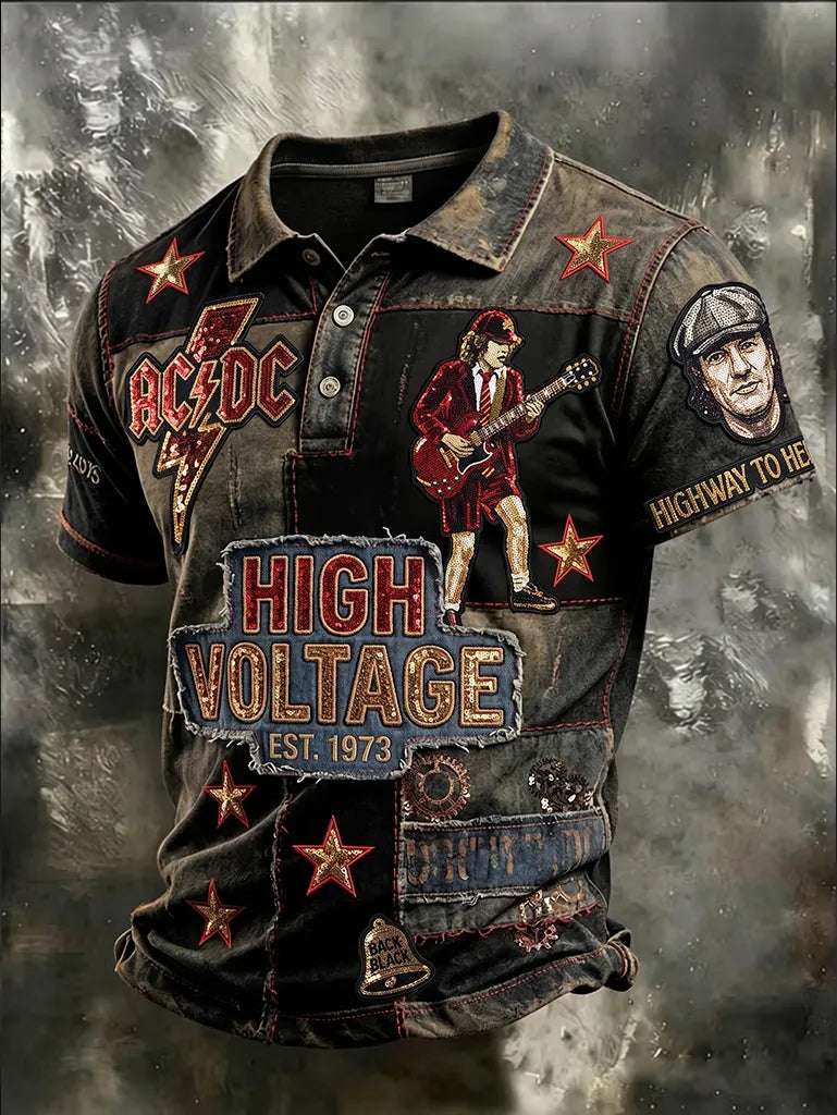 Men’s Rock Graphic Distressed Polo Shirt