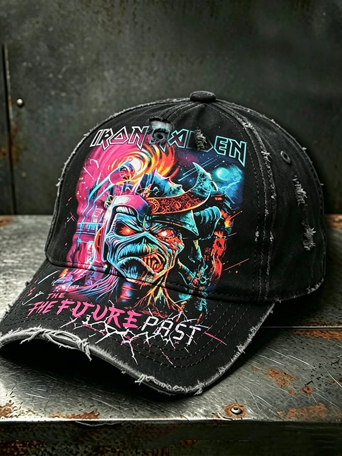 Metal-style retro washed baseball cap