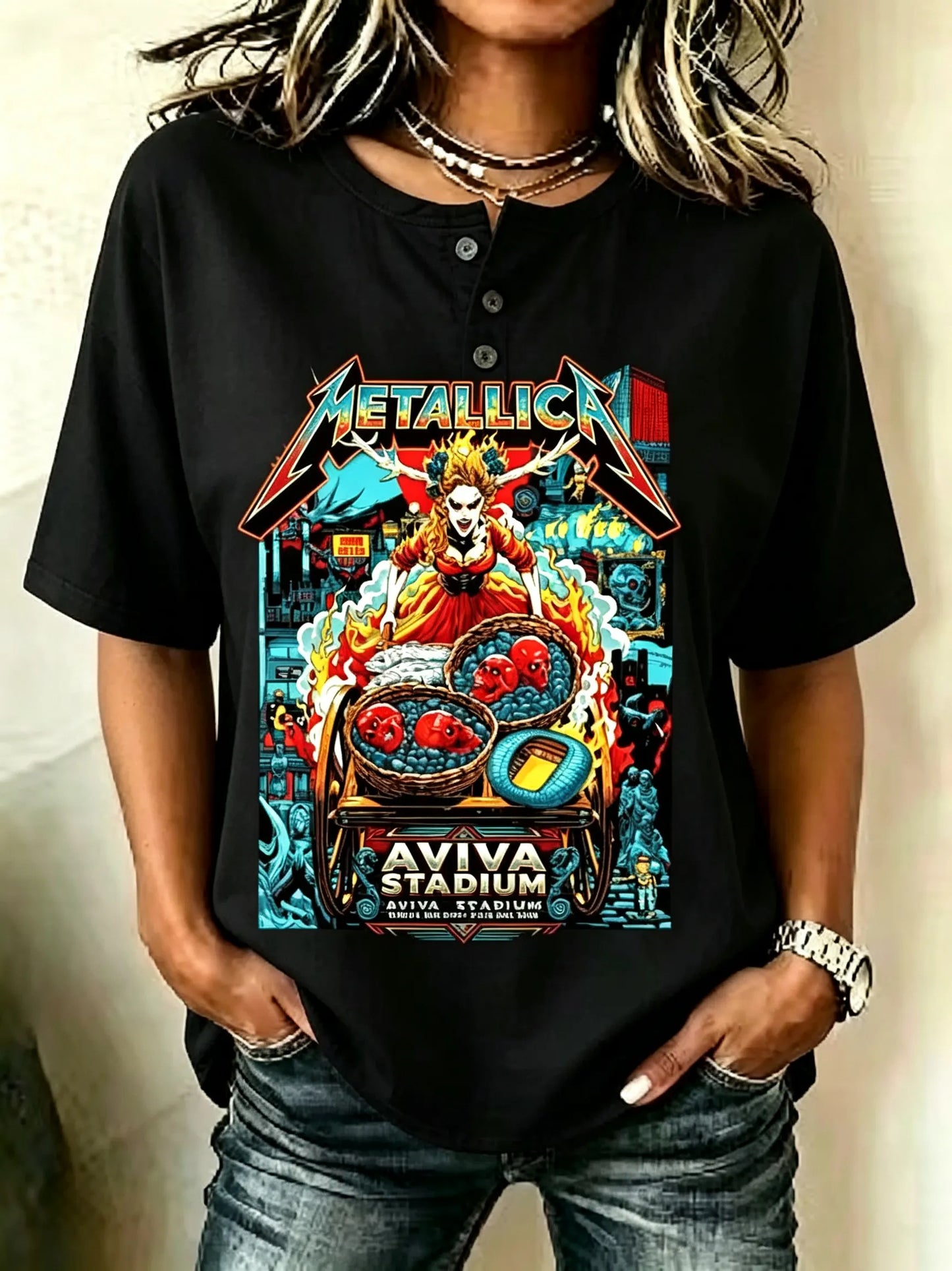 Women's Casual Metallica Fans Print Shirt