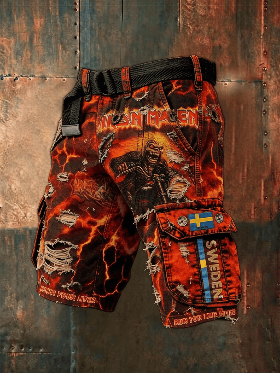 Men's Cargo Pants with England Heavy Metal Band Print