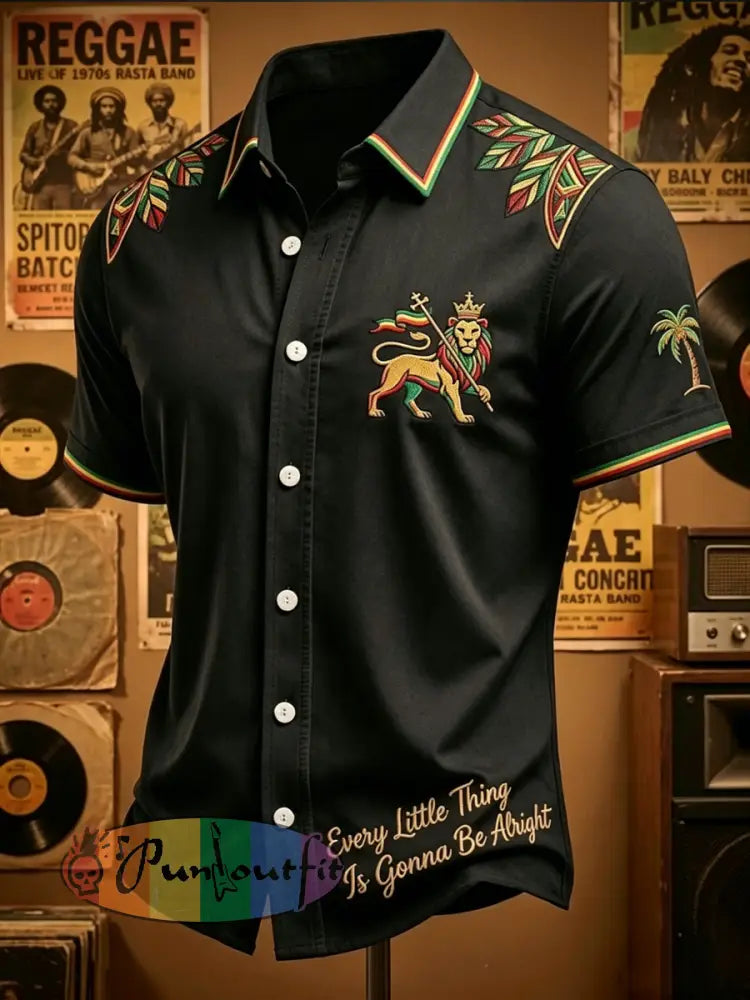 Retro Reggae-Themed Artistic Casual Shirt