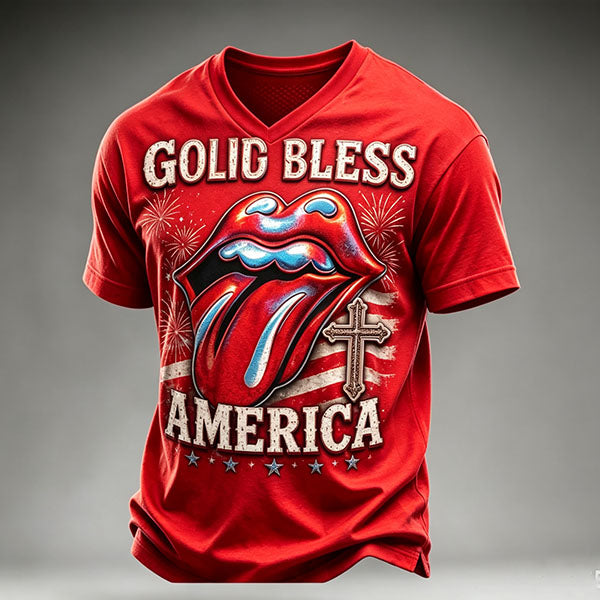 Men's British Rock Band Print Casual T-Shirt(God Bless America )