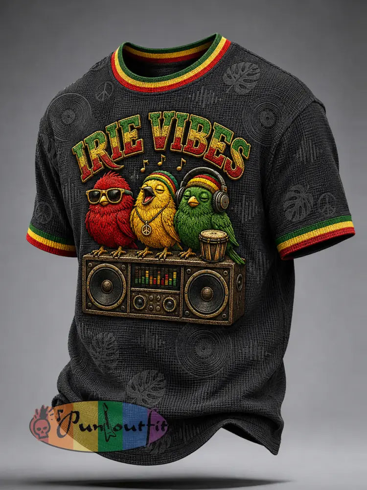 Retro Reggae Bird Casual Waffle-Weave T-Shirt