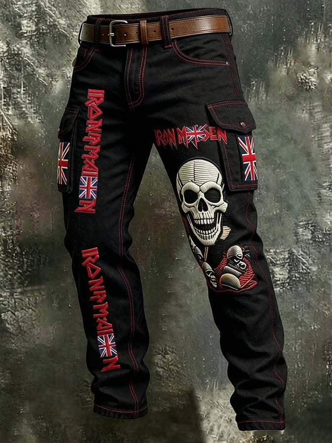 Men's England Heavy Metal Band Print Cargo Pants