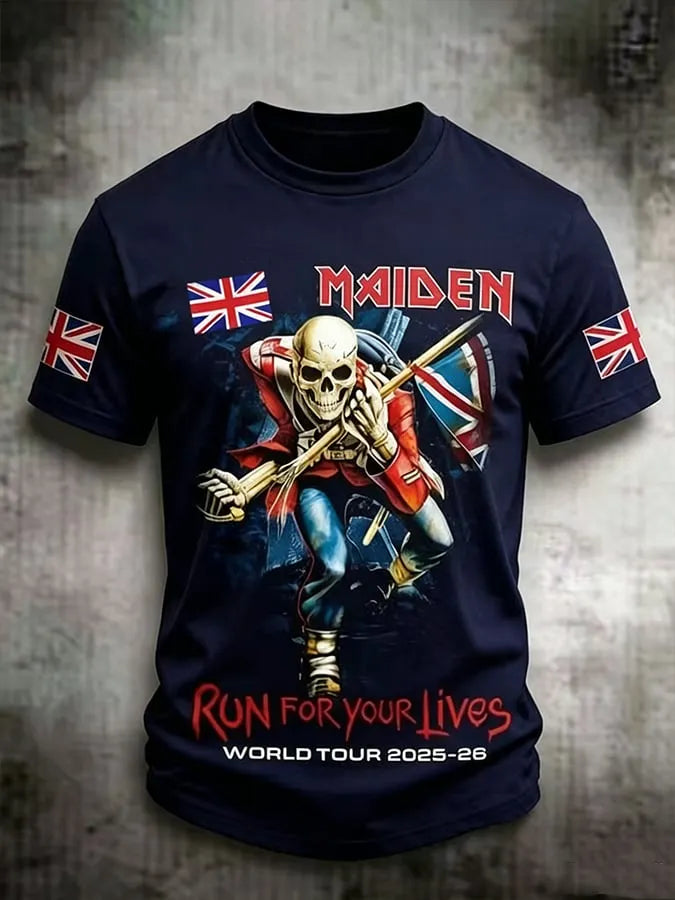 Men's England Heavy Metal Band Tour Crew Neck Short-Sleeve Printed T-Shirt