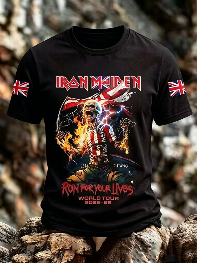 Men's England Heavy Metal Band Tour Crew Neck Short-Sleeve Printed T-Shirt