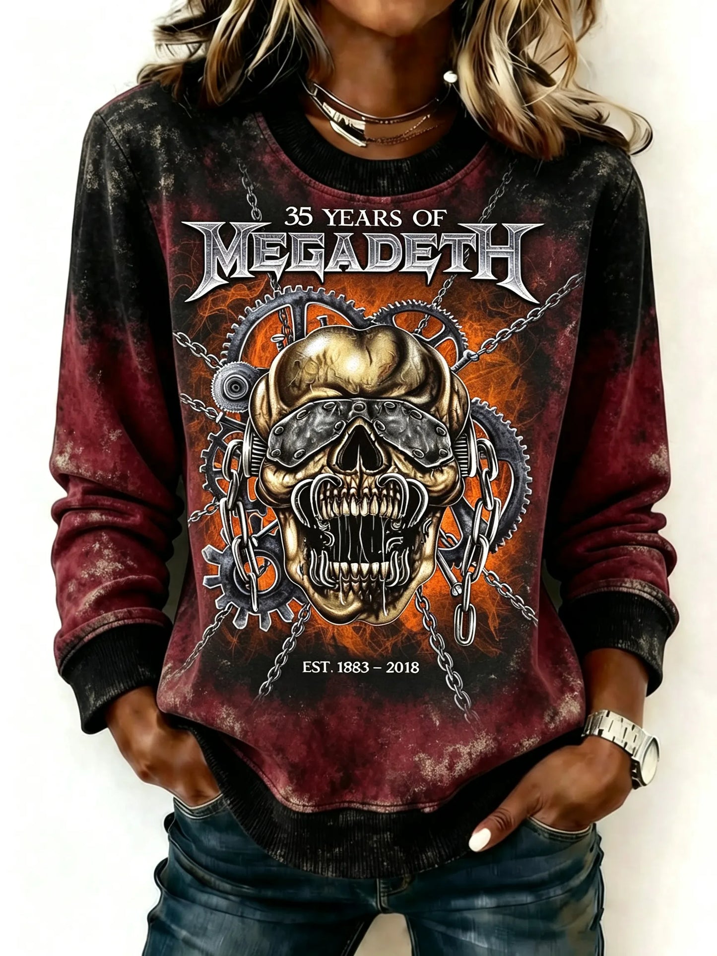 Women's American Thrash Metal Band Crew-Neck Long-Sleeve Sweatshirt