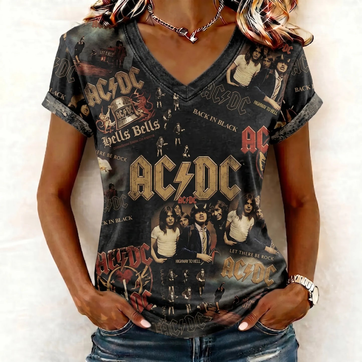 Women's Retro AC/DC Band Rock Fan Short-Sleeve T-Shirt