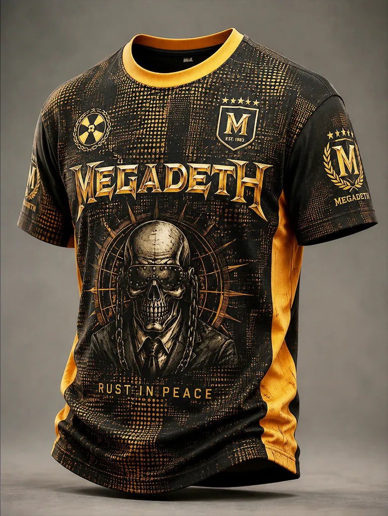 Men's Megadeth Gold Skull Luxury Band Tee