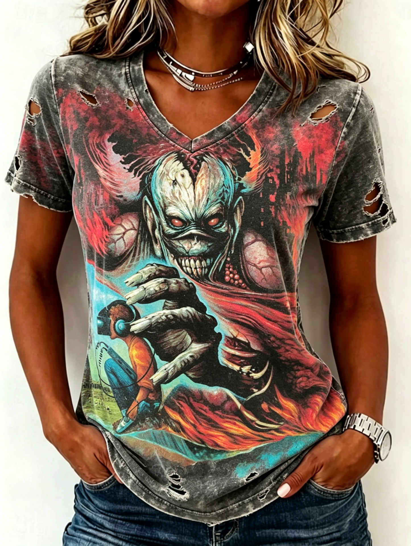 Women's Casual Iron Maiden 50th Anniversary Tour Print T-Shirt