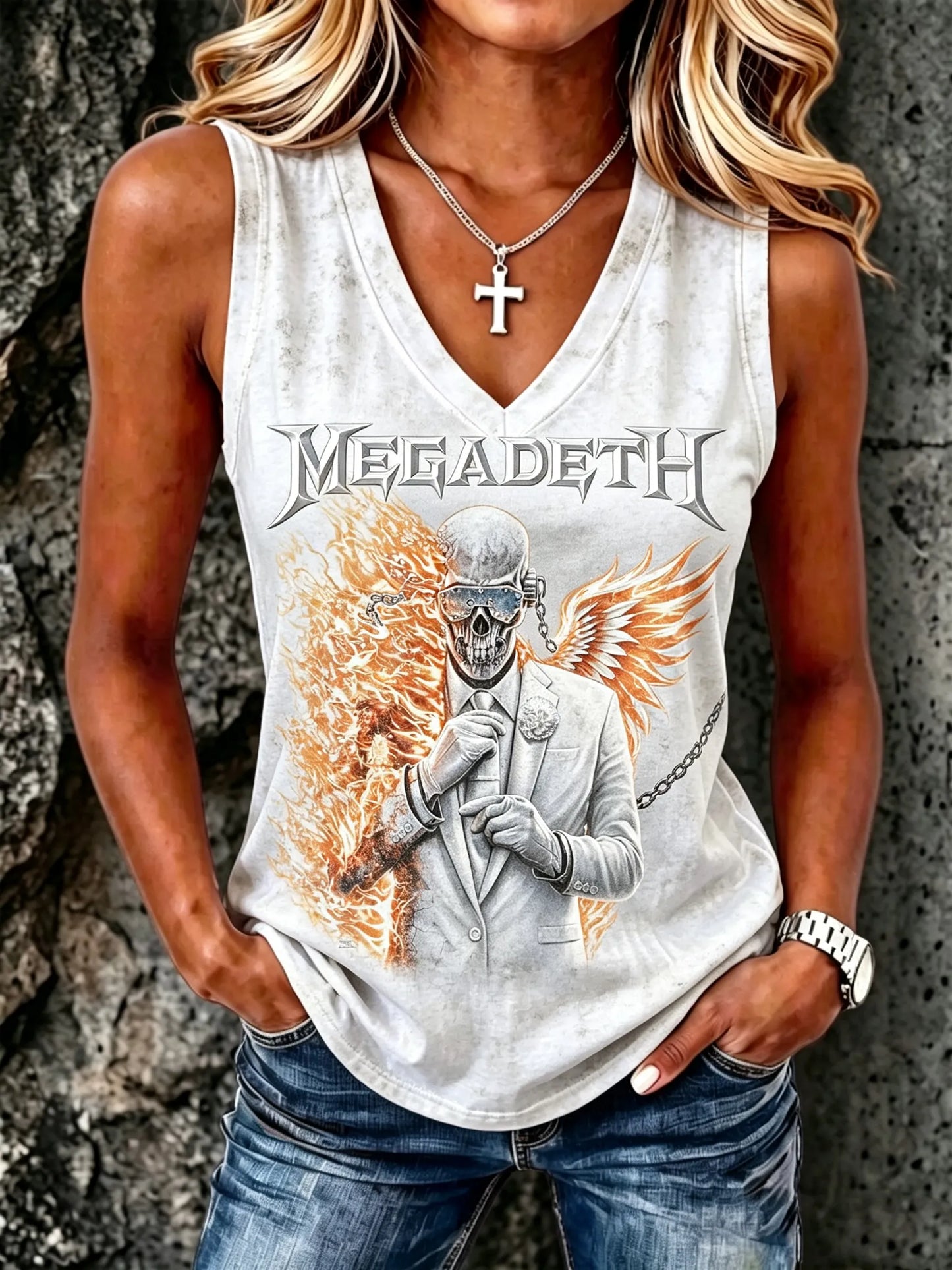 Women's American Thrash Metal Band Fans Print Tank Top