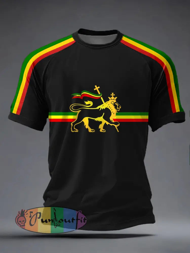 Men's Reggae Inspired Lion Print T-Shirt