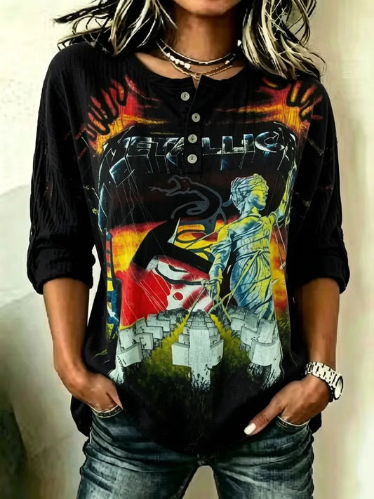 Women's Casual Metallica Fans Print Shirt