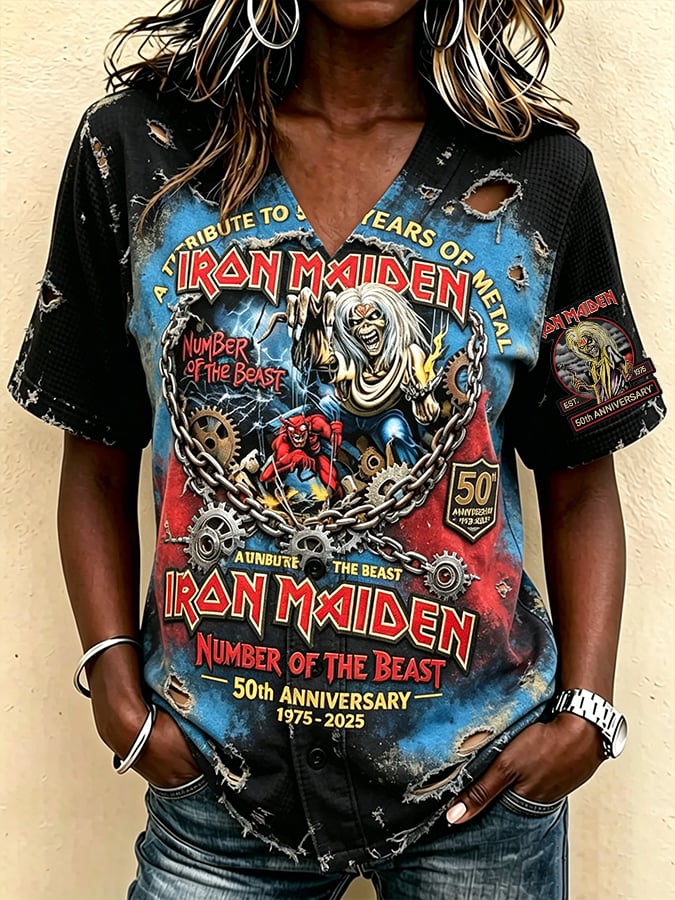 Women's England Heavy Metal Band Tour Short-Sleeve Printed Baseball Jacket