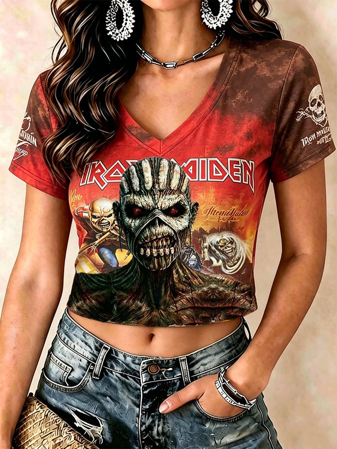 Women's Casual  British Heavy Metal Band Tour Print T-shirt