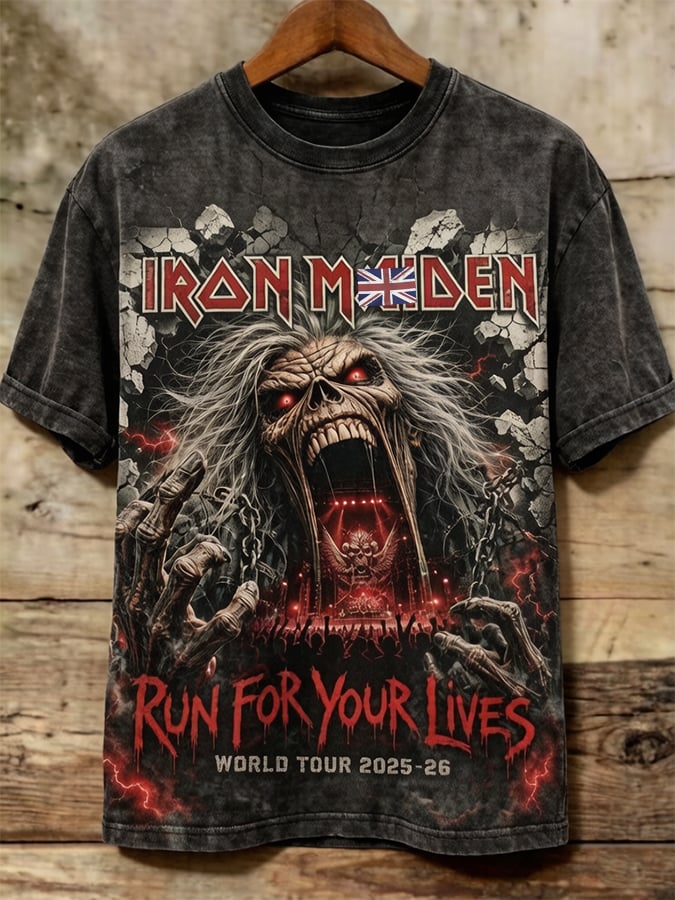 Men's England Heavy Metal Band Short-Sleeve Crew Neck Printed T-Shirt