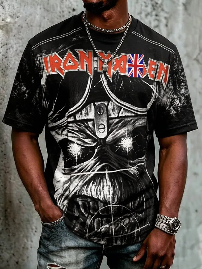 Men's England Heavy Metal Band Tour Crew Neck Short-Sleeve Printed T-Shirt