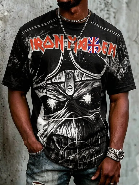 Men's England Heavy Metal Band Tour Crew Neck Short-Sleeve Printed T-Shirt