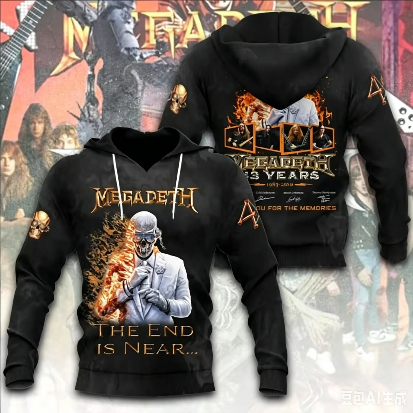 Men's American Thrash Metal Band Print Hoodie