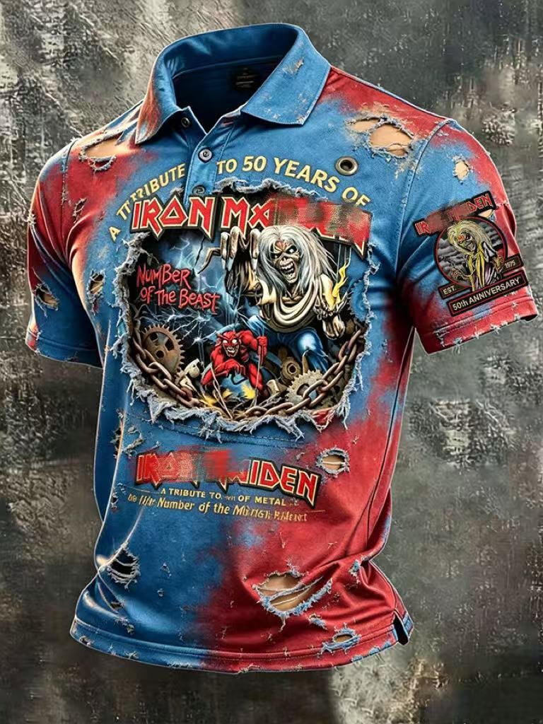Men's England Heavy Metal Band Short-Sleeve Printed Polo Shirt