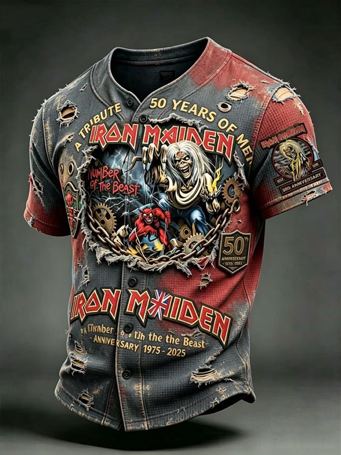 Men's England Heavy Metal Band Print Casual Top