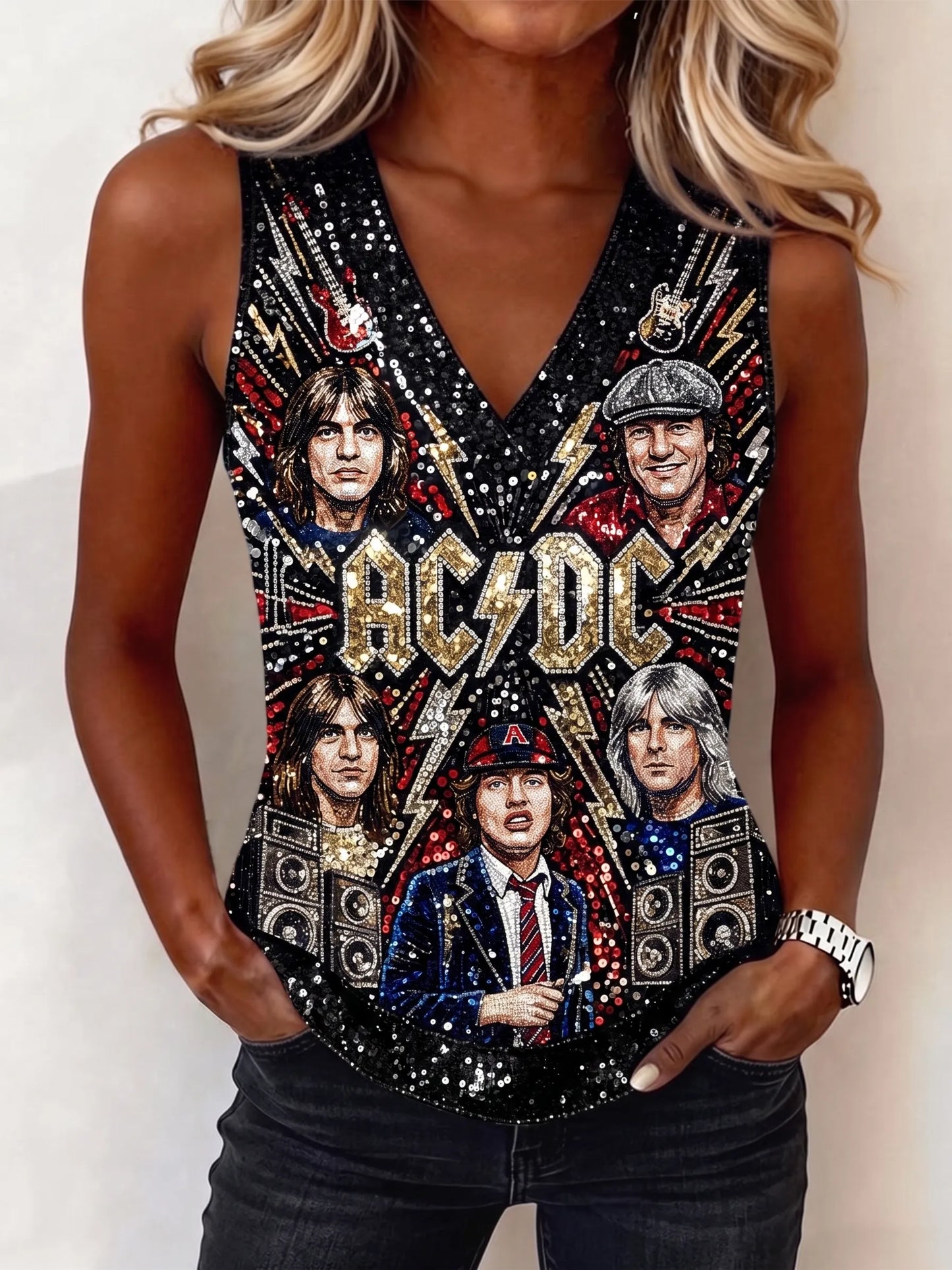 Women's Retro AC/DC Rock Band Sleeveless Top