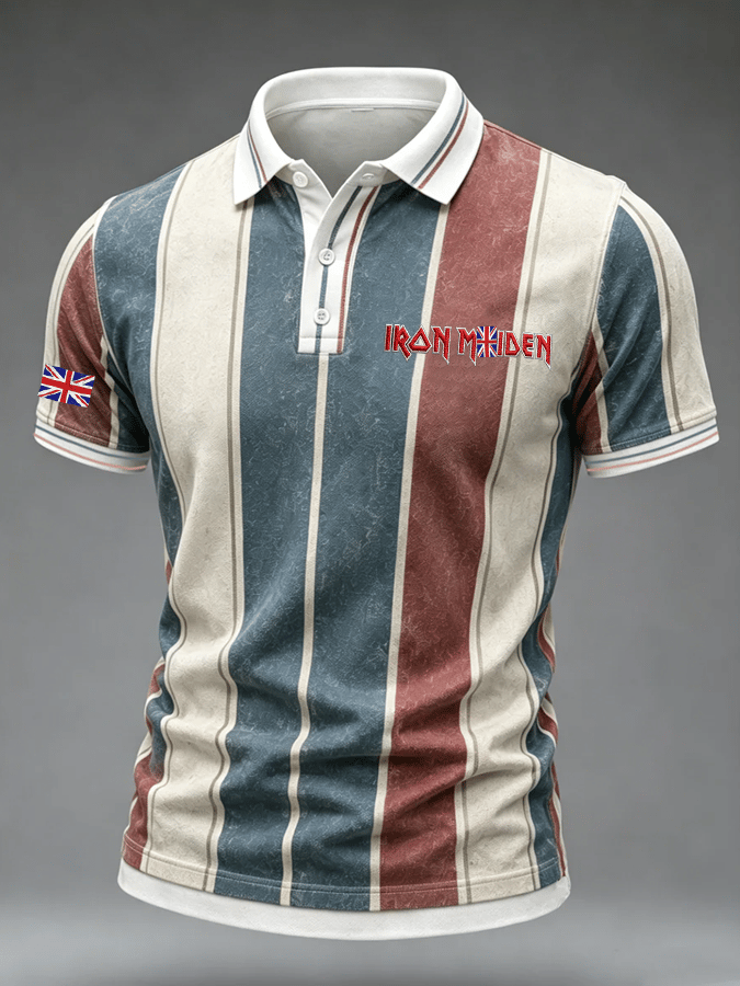 Men's Short-Sleeve Printed Polo Shirt — British Heavy Metal Band Tour Edition