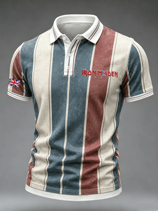 Men's Short-Sleeve Printed Polo Shirt — British Heavy Metal Band Tour Edition