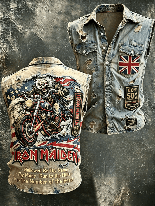 Men's sleeveless shirt vest - double pocket English heavy metal band