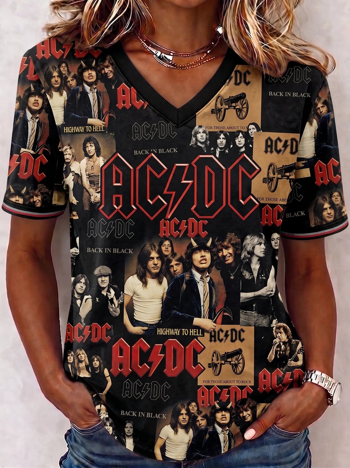 Women's Retro AC/DC Band Rock Fan Short-Sleeve T-Shirt