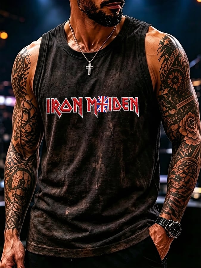 Men's British Heavy Metal Band Tour Print Crew Neck Tank Top