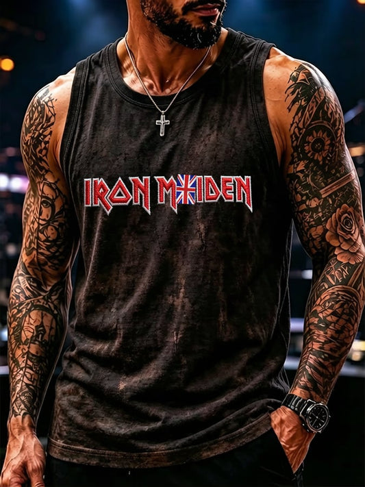 Men's British Heavy Metal Band Tour Print Crew Neck Tank Top