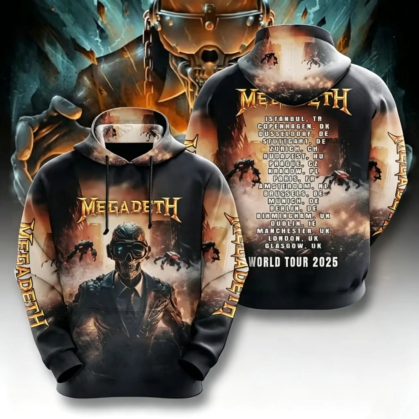Men's American Thrash Metal Band Print Hoodie