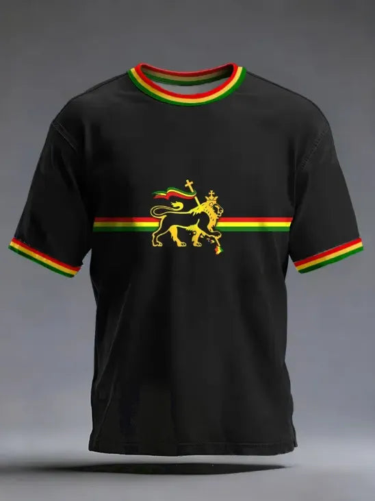 Men's Reggae Music Inspired Lion Print T-Shirt
