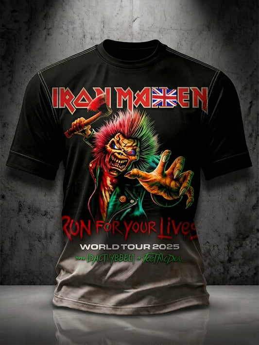 Men's England Heavy Metal Band Tour Crew Neck Short-Sleeve Printed T-Shirt