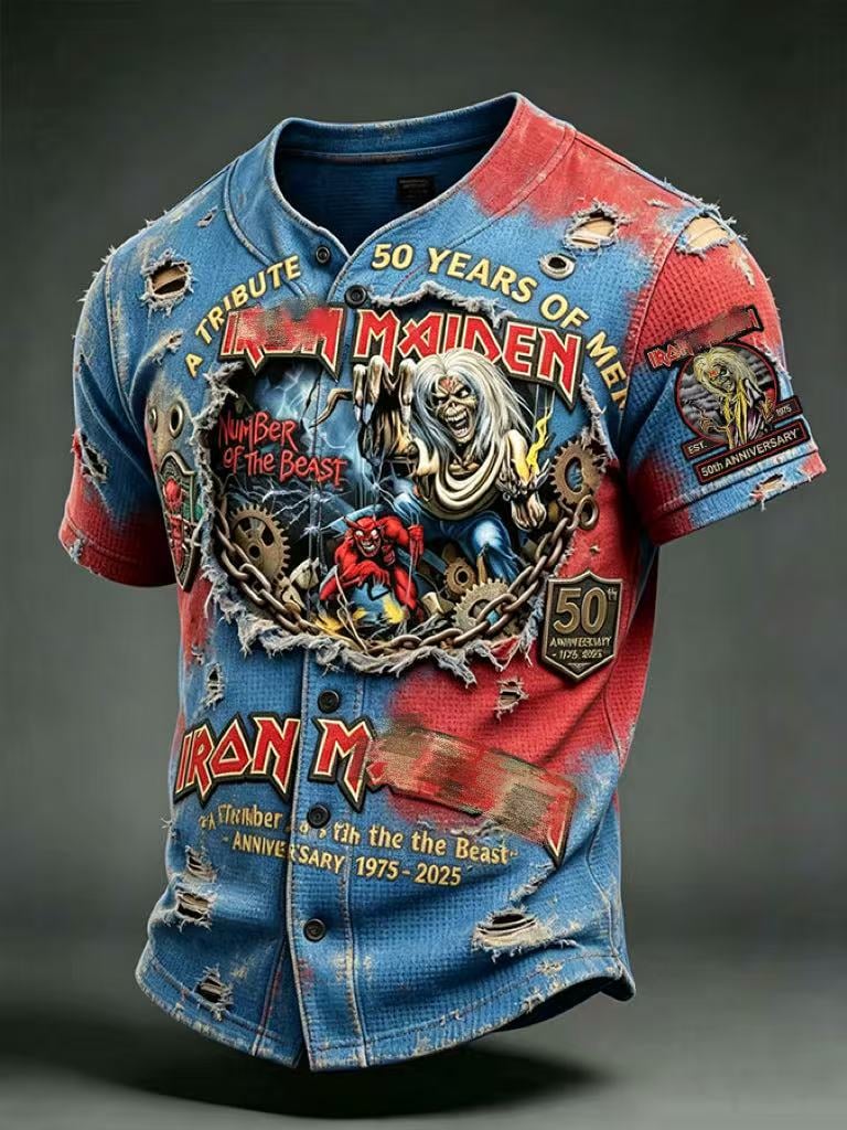 Men's England Heavy Metal Band Print Casual Top
