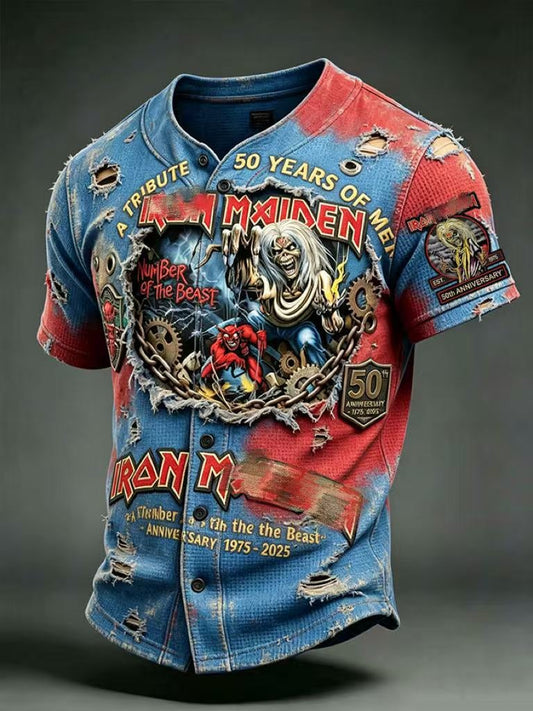 Men's England Heavy Metal Band Print Casual Top