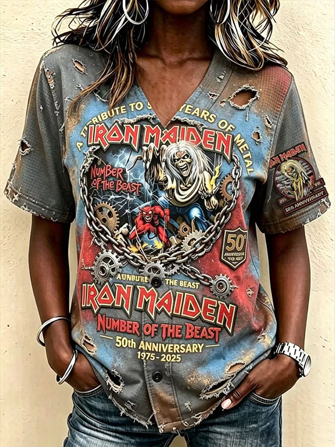 Women's England Heavy Metal Band Tour Short-Sleeve Printed Baseball Jacket