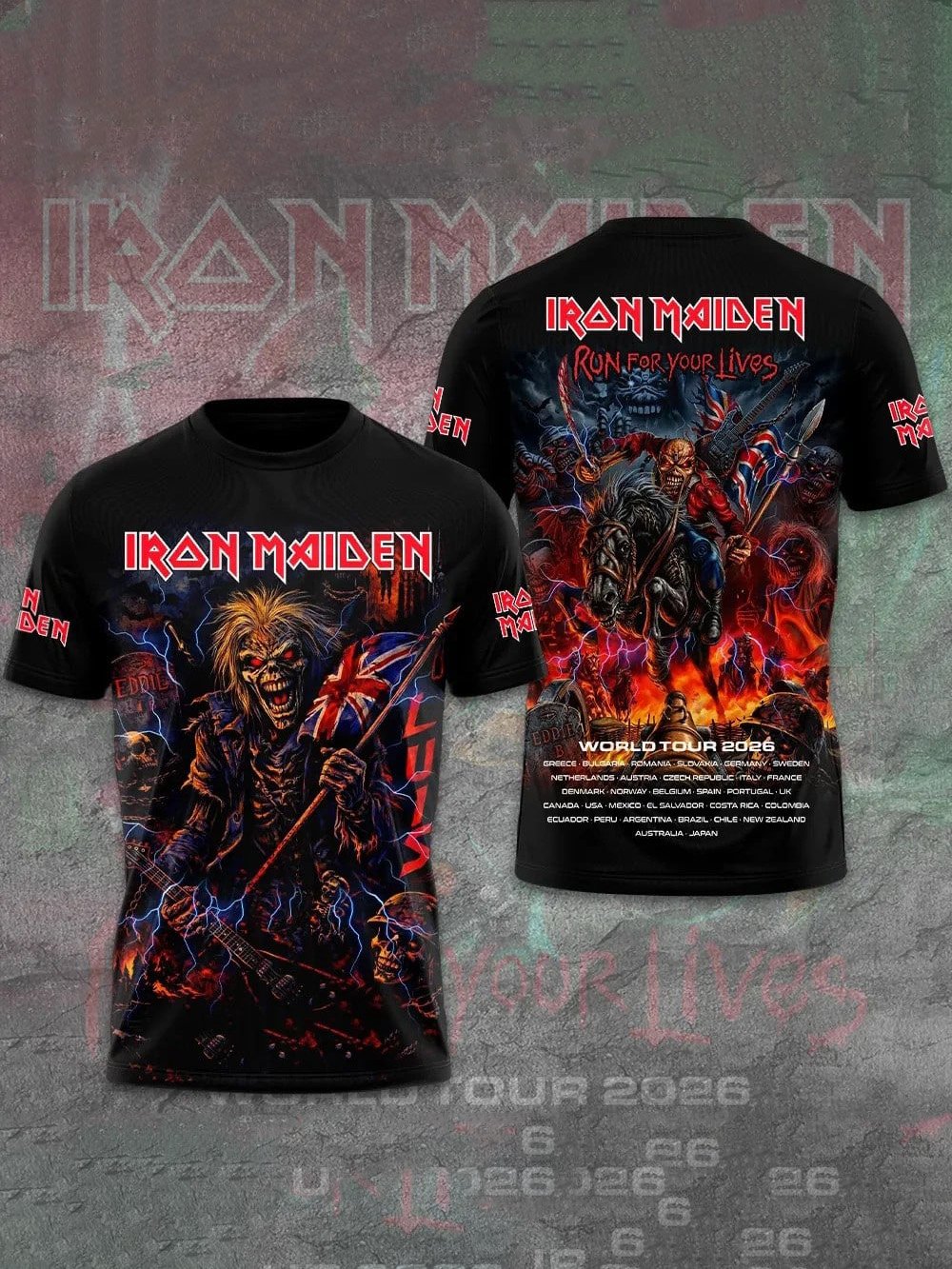 Men's Iron Maiden Tour 2026 Merch Run For Your Lives T-Shirt