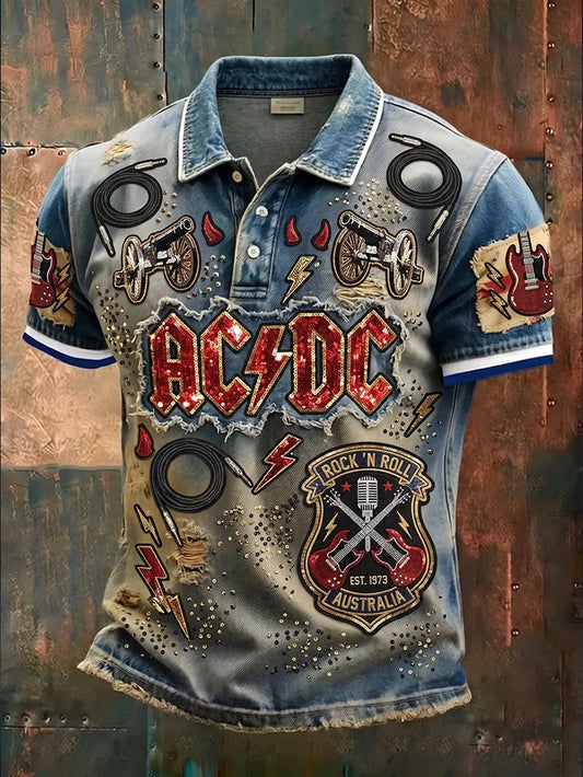 Men’s Rock Graphic Distressed Polo Shirt