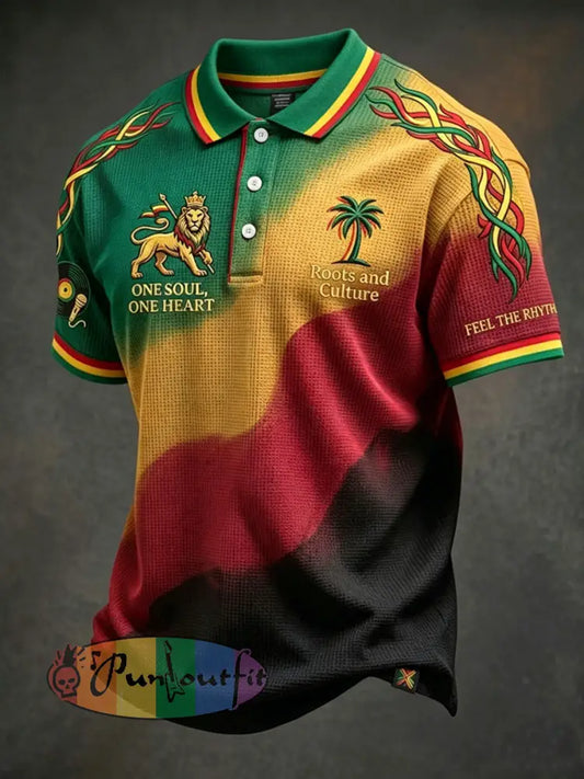 Retro Reggae Gradient Art Casual Waffle-Weave Polo