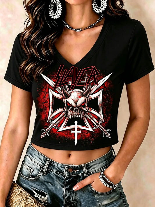 Women's Casual American Thrash Metal Band Print T-Shirt