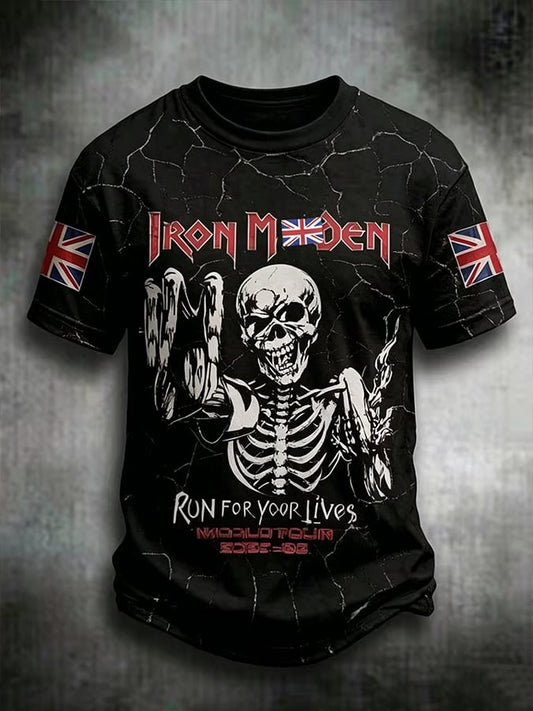 Men's England Heavy Metal Band Tour Crew Neck Short-Sleeve Printed T-Shirt