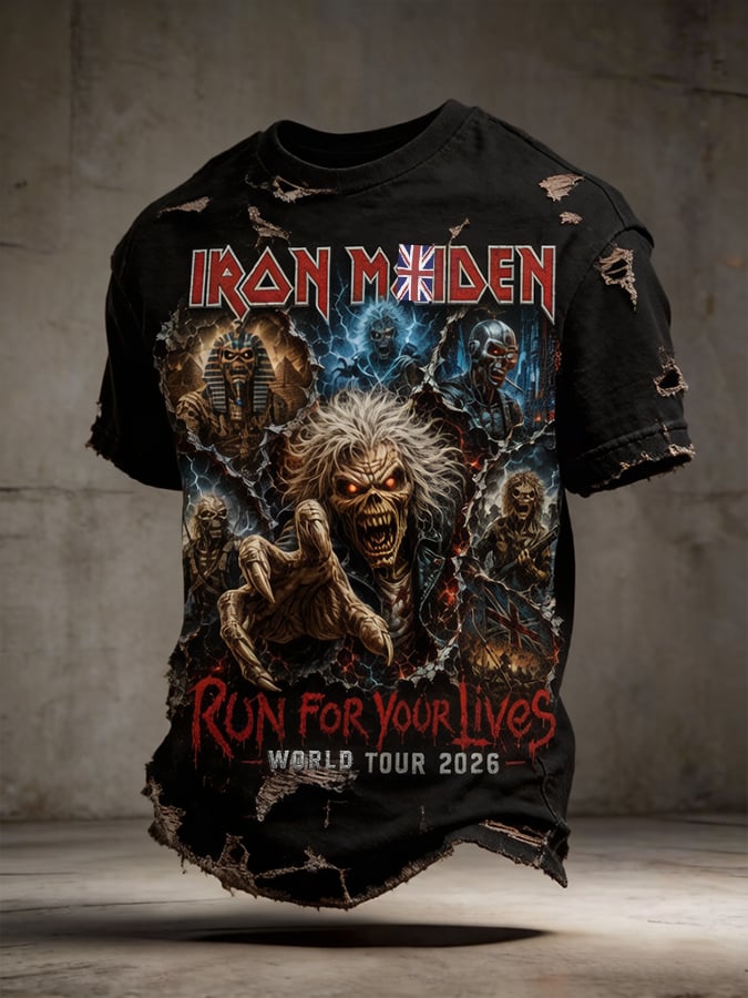 Men's England Heavy Metal Band Short-Sleeve Crew Neck Printed T-Shirt