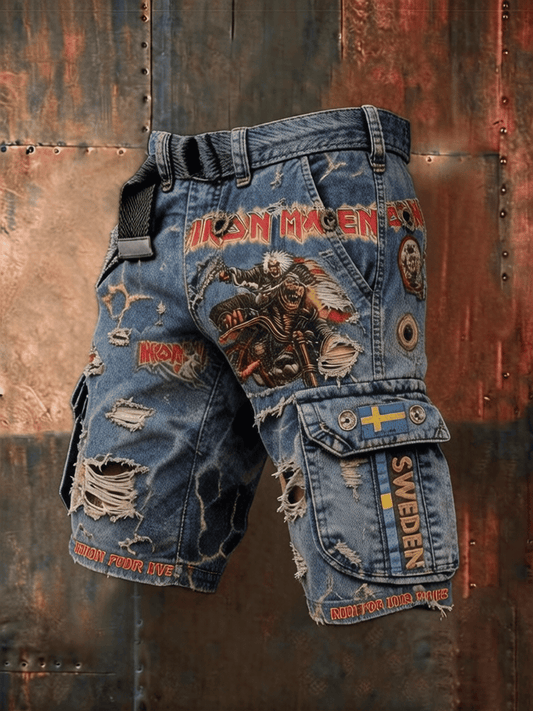 Men's Cargo Pants with England Heavy Metal Band Print
